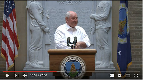 Secretary Perdue addressed employees at the USDA before getting to work on his first day