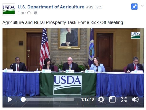 Video still of U.S. Secretary of Agriculture Sonny Perdue hosting the inaugural meeting of the Interagency Task Force on Agriculture and Rural Prosper