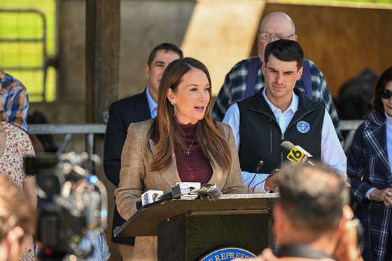Secretary Rollins at a press conference in PA