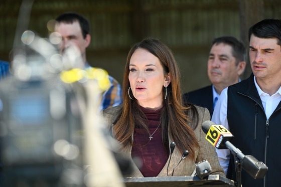 Secretary Rollins at a press conference in PA