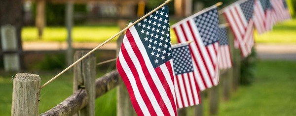 Flags on a fence