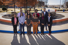 Black students standing in front of Langston University