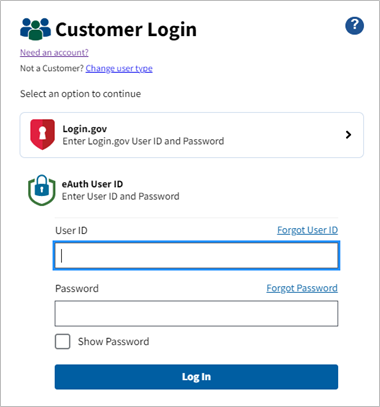 Customer Login Page