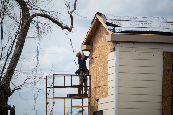 Home under repair in an EF4 tornado disaster area in Rolling Fork, MS on April 12, 2023. USDA photo by Lance Cheung
