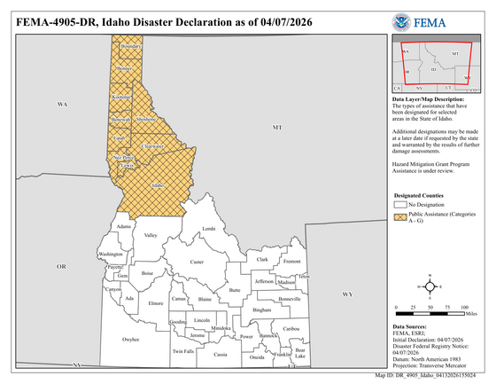 FEMA-4905-DR, Idaho Disaster Declaration MAP