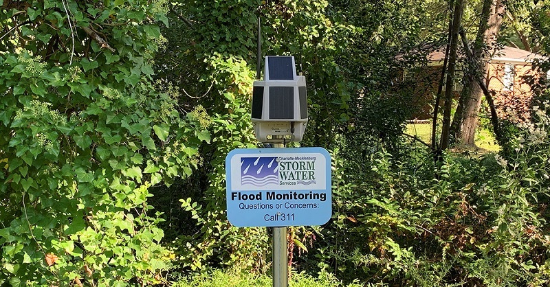 Low-cost flood sensor installed by Charlotte-Mecklenburg (North Carolina) Storm Water Services