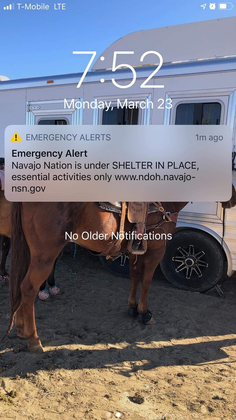Cell phone alert sent out to the Navajo Nation reminding residents of the shelter-in-place.