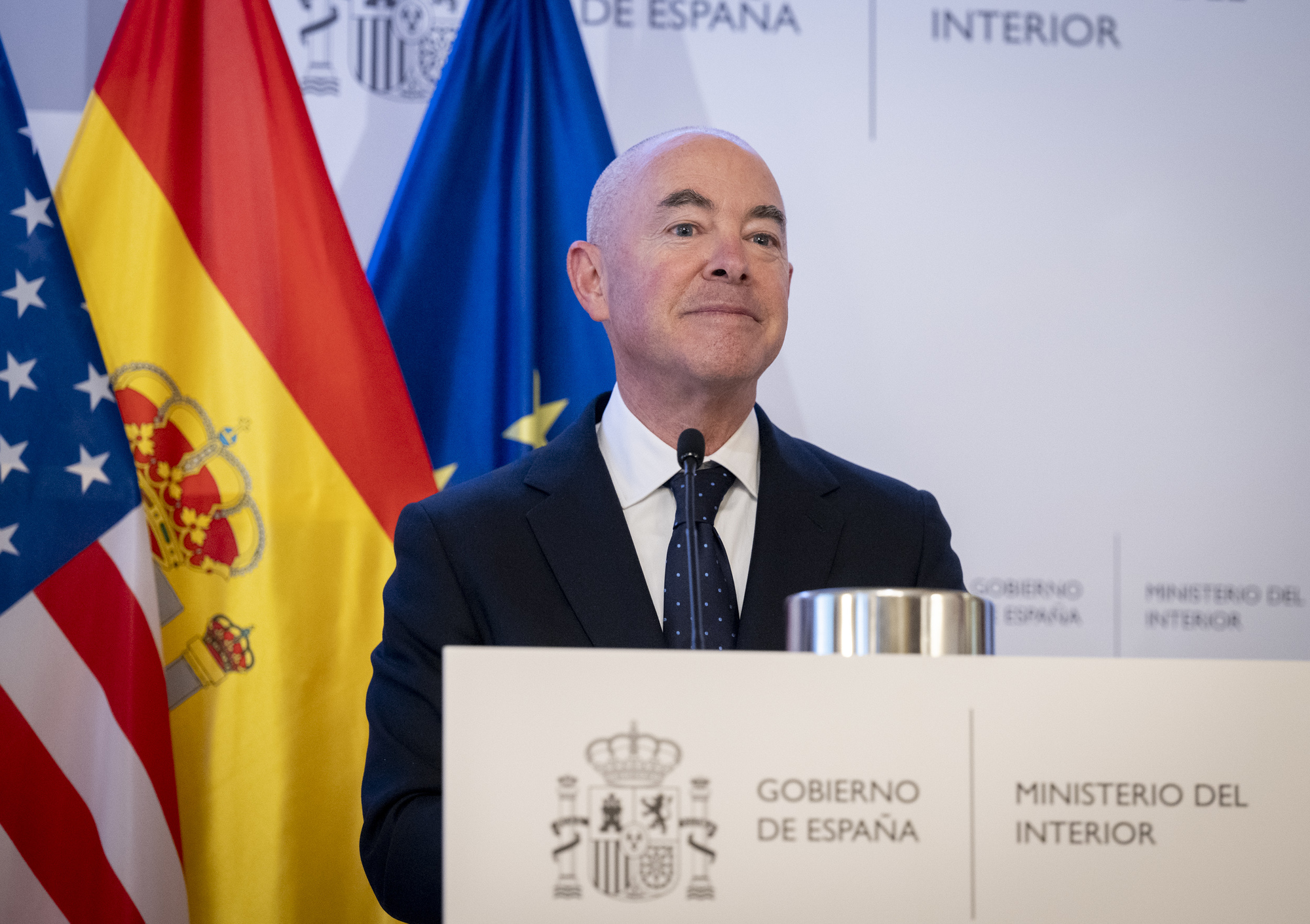 Secretary Mayorkas speaks at press conference with Spain's Minister of Interior Grande-Marlaska
