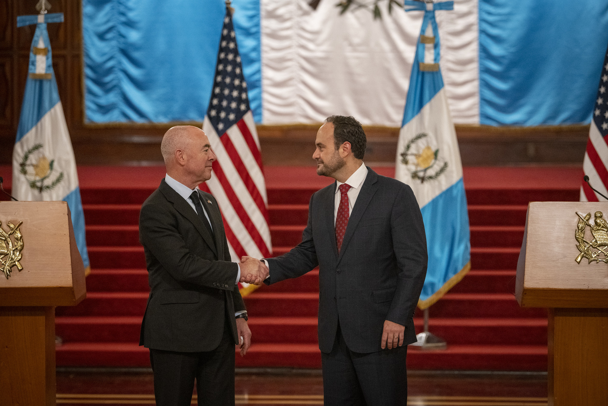 Secretary Mayorkas delivers remarks at a press conference alongside Foreign Minister Brolo  (DHS Photo by Zachary Hupp)