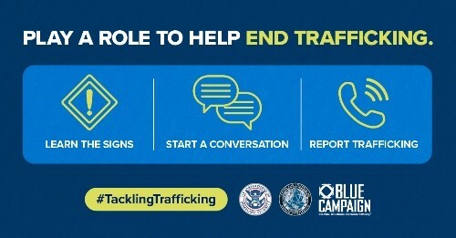 Play a role to help end trafficking. Learn the signs. Start a conversation. Report trafficking. #TacklingTrafficking