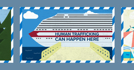 Human Trafficking Can Happen Here cruise ship postage stamp graphic