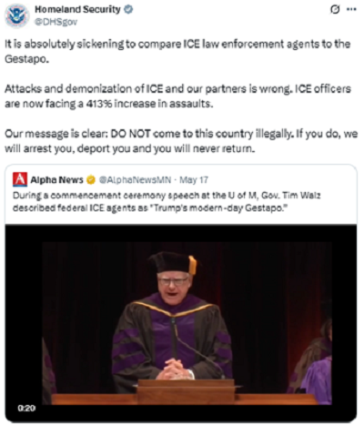 Minnesota Governor Tim Walz called ICE law enforcement the 