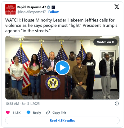 House Minority Leader Hakeem Jeffries called for people to 