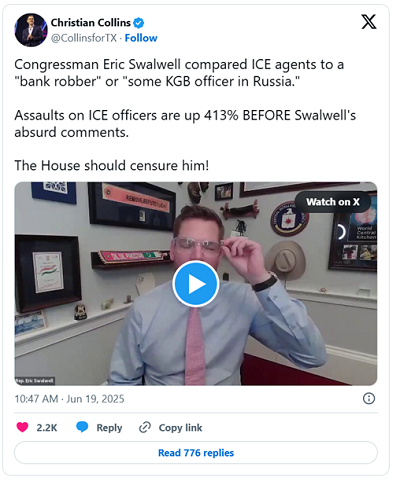 Eric Swalwell compared ICE agents to a 