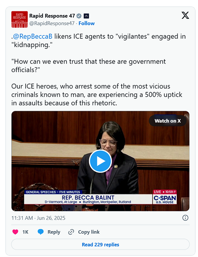 Becca Balint called ICE law enforcement officers 