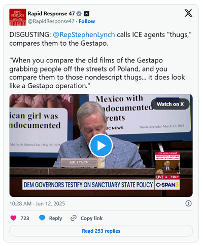 Stephen Lynch called ICE law enforcement 