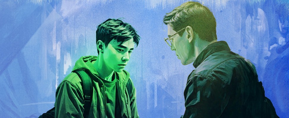 Image of a father and his teenage son having a serious conversation