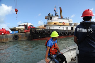 Hurricane Maria response crews assess damaged vessel in Cataño, Puerto Rico