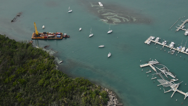 Aerial view of vessel salvage crews continue clean-up operations in Puerto Rico after Hurricane Maria