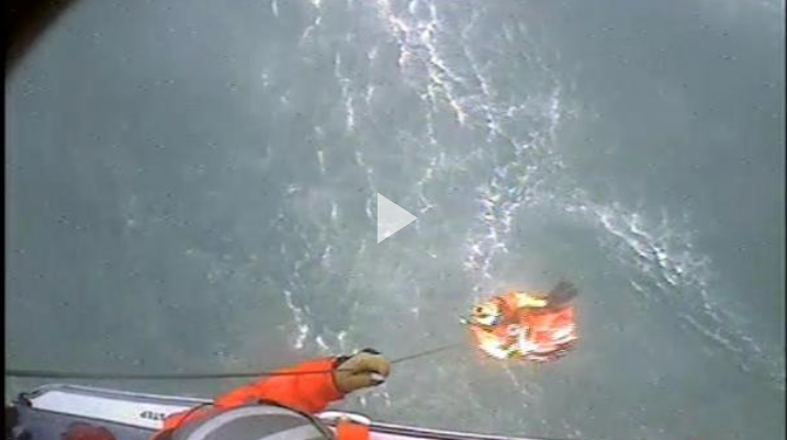screenshot of MH-65 Dolphin helicopter crew hoist
