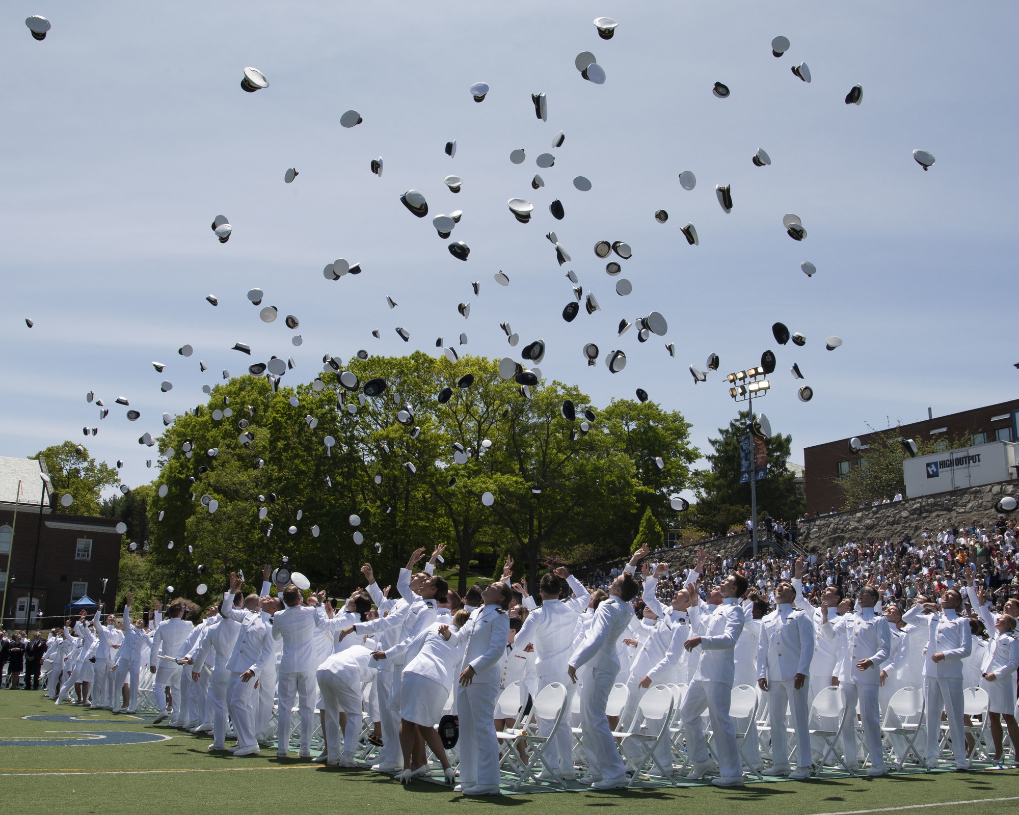 The U.S. Coast Guard Academy Class of 2019 throws their covers into the air officially signifying their graduation. 