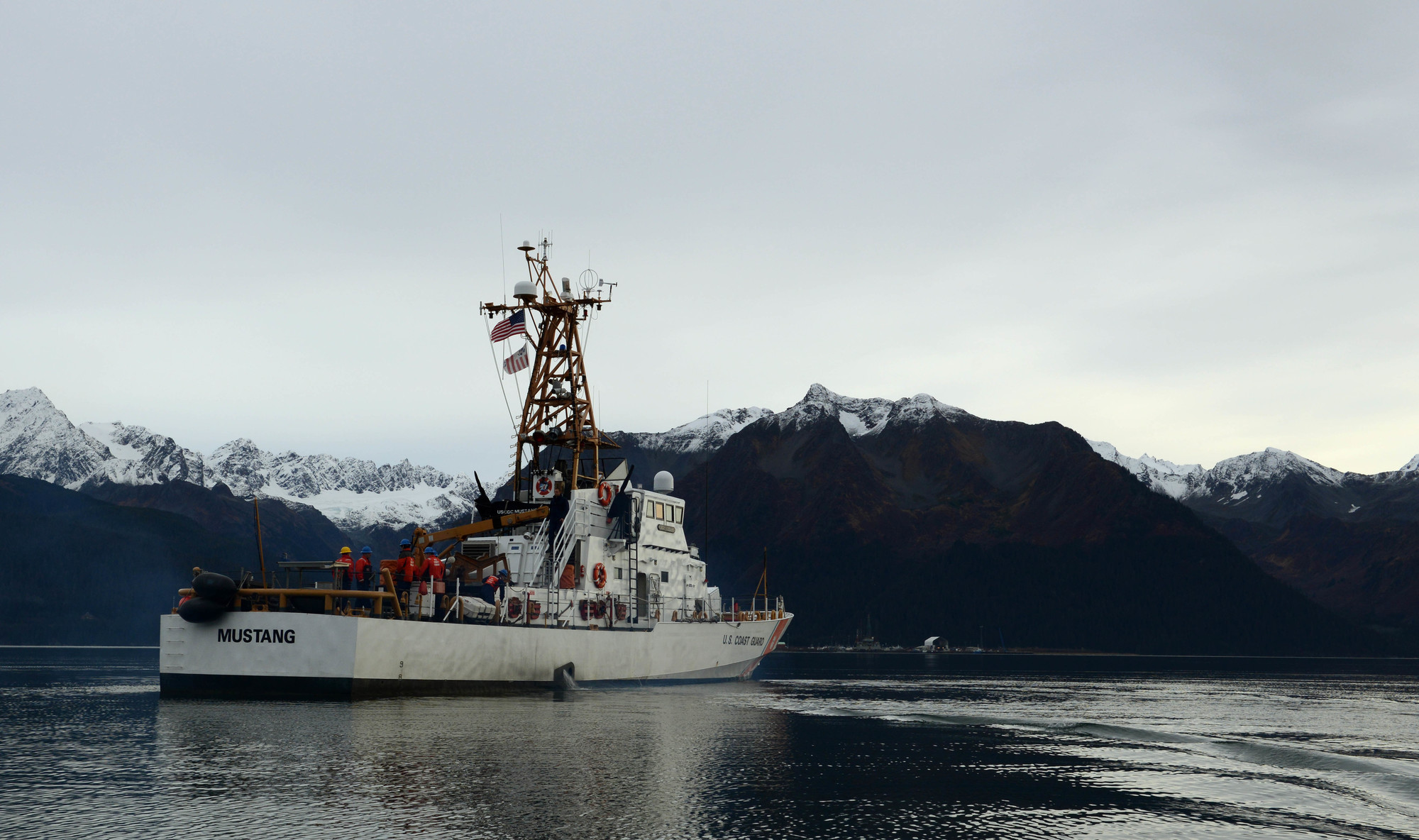 Coast Guard Cutter Mustang crew transits Resurrection Bay near Seward, Alaska