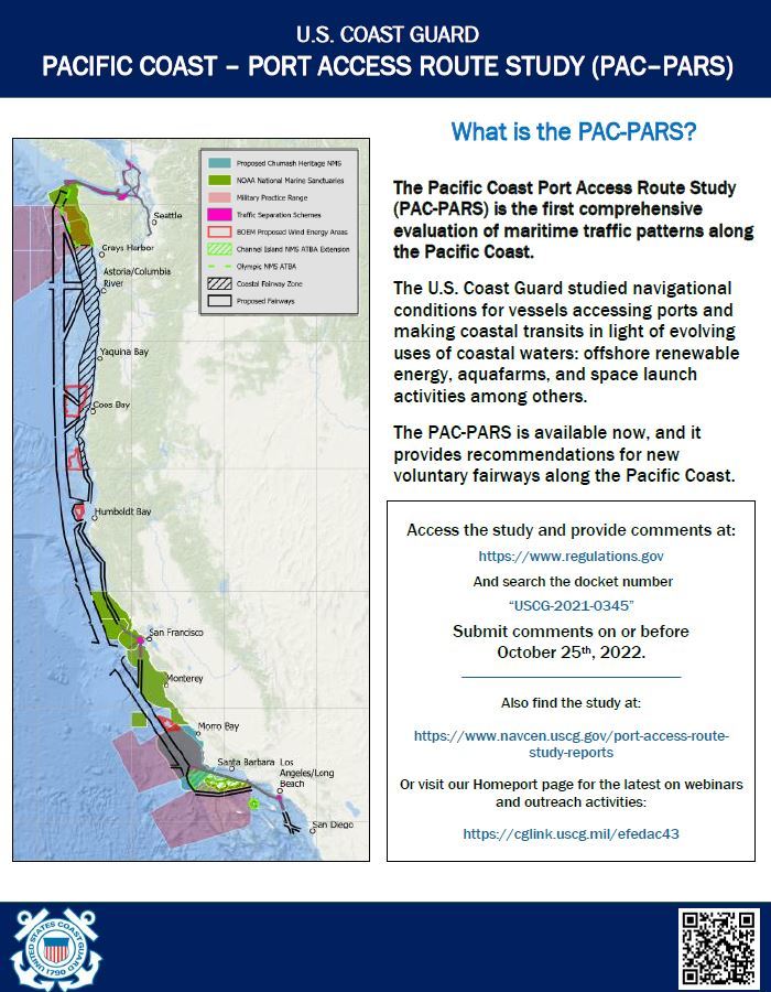Coast Guard study recommends establishing voluntary fairways to support safe navigation along West Coast info graphic