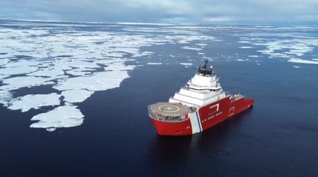 Coast Guard vessel in icy waters