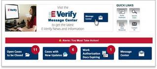 E-Verify user homepage display with case alerts.