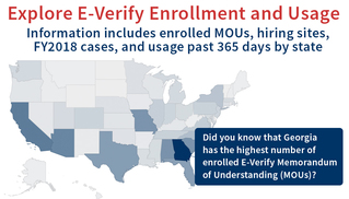 Map of United states and  E-Verify Enrollment and Usage
