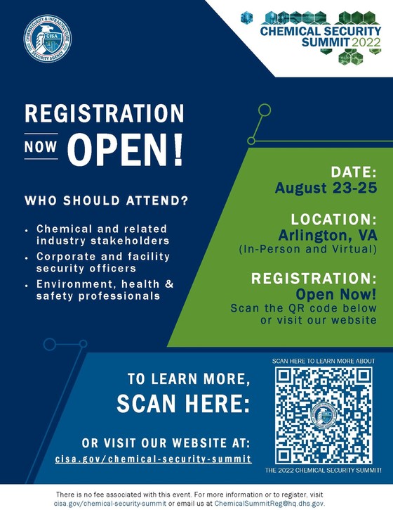 2022 Chemical Security SummitRegistration Now Open!