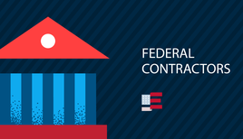 Illustrated government building with text: Federal Contractors