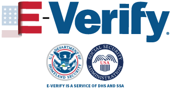 E-Verify ® Logo with official seals of DHS and SSA.