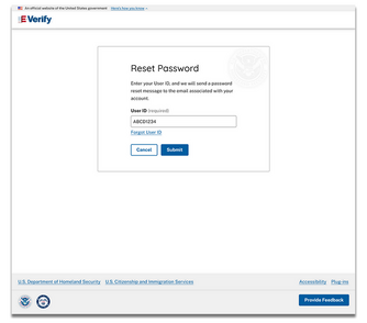 "Reset Password" screen capture.