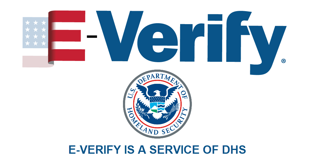 E-Verify ® Logo with official seal of DHS.