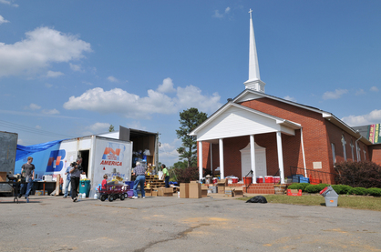 Church serving as a staging area to support disaster survivors