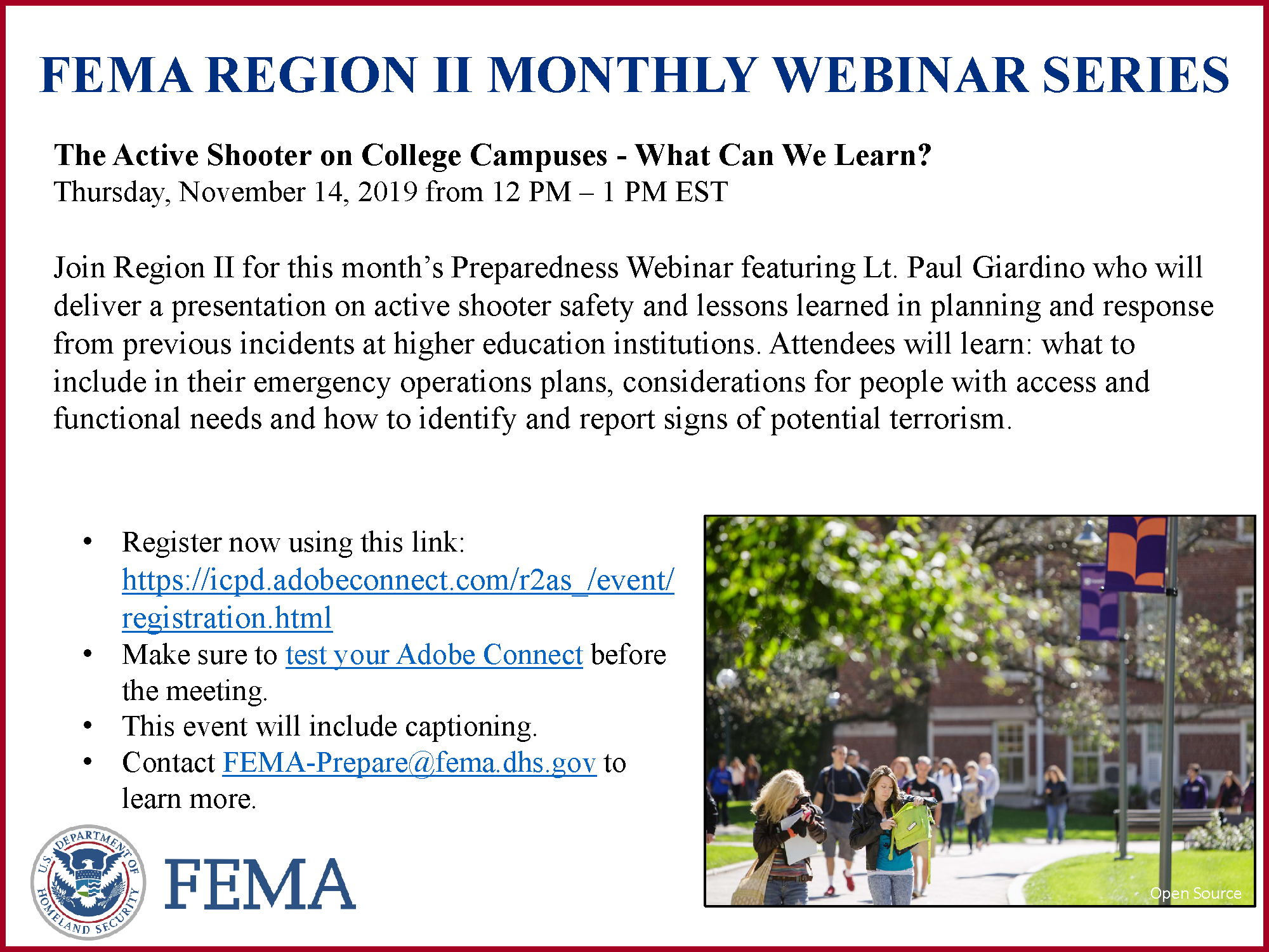 FEMA Region II Monthly Webinar Series