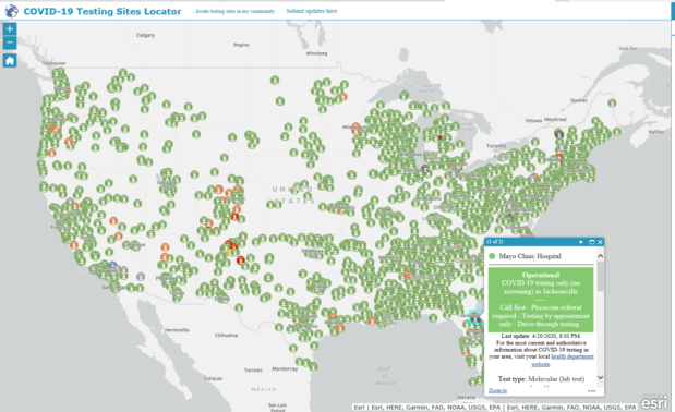 GIS Corps Testing Sites Locator App