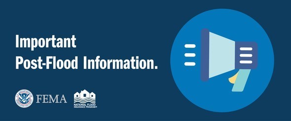 FEMA and NFIP logo with megaphone saying Important Post-Flood Info