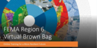 Mapping image with text FEMA Region 6 Virtual Brown Bag. Online training for a more resilient future. 