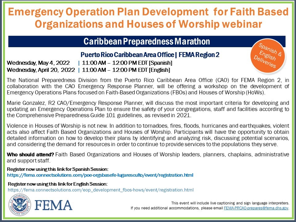 Emergency Operation Plan Development for Faith Based Organizations