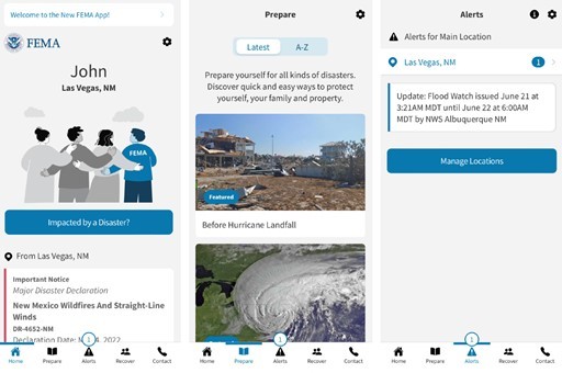 Screenshots of the new FEMA App