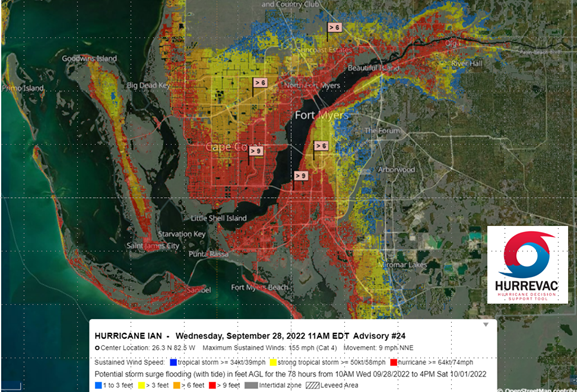 Geo informational spatial map of Central Florida detailing damage from Hurricane Ian