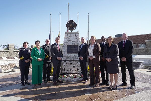 USFA and FEMA leadership pose at the Fallen Firefighters Memorial in Emmitsburg, Maryland.