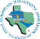 Texas Floodplain Management Association logo with state of texas and rain and floodwater coming onto home