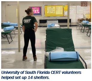 University of South FL CERT Volunteers Helped Set up 14 Shelters
