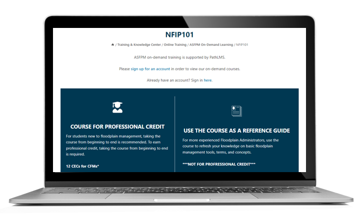 NFIP 101 Course shown on laptop