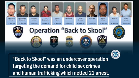 “Back to Skool” was an undercover operation targeting the demand for child sex crimes and human trafficking, which netted 21 arrests.