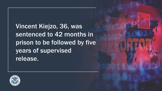 Vincent Kiejzo, 36, was sentenced to 42 months in prison to be followed by five years of supervised release.