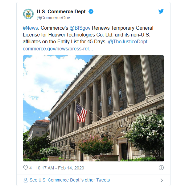 Department of Commerce Renews Temporary General License for 45 Days